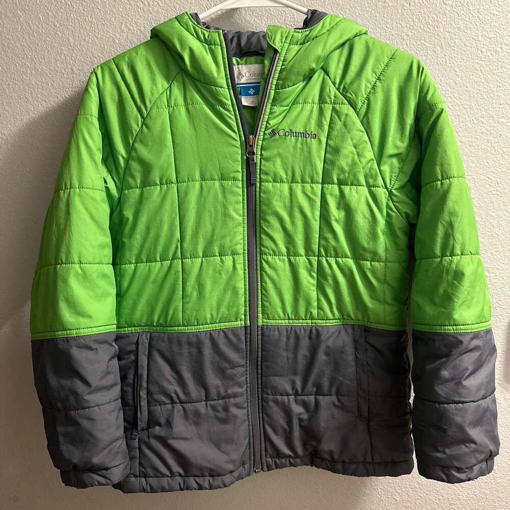 Columbia Boys Pine Pass Quilted Insulated Hooded Jacket Green Gray